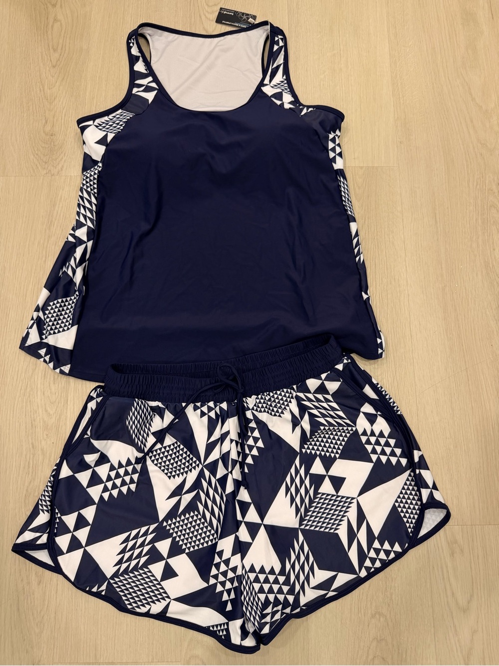 Girls' Navy & White Geometric Tank Top and Shorts Set